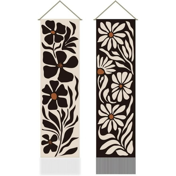 1 Set Polyester Wall Hanging Tapestry for Bedroom Living Room Decoration 1160x330mm Rectangle Flower 2pcs/set
