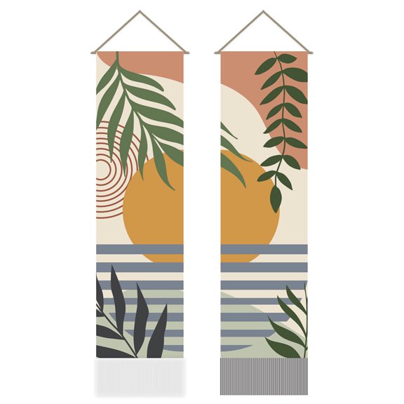 1 Set Polyester Wall Hanging Tapestry for Bedroom Living Room Decoration Rectangle Leaf 1160x330mm 2pcs/set