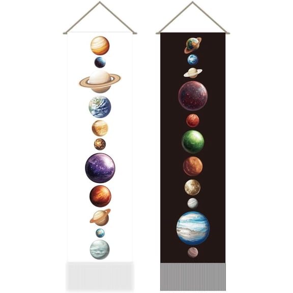1 Set Polyester Wall Hanging Tapestry for Bedroom Living Room Decoration Rectangle Planet 1160x330mm 2pcs/set