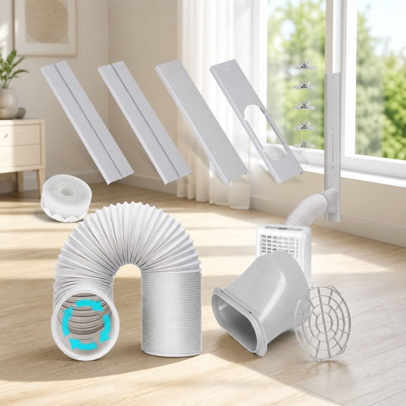 1 Set Portable AC Window Vent Kit with 5.9 Inch Exhaust Hose, Adjustable Sliding Window Seal Panel Kit for Portable Air Conditioners