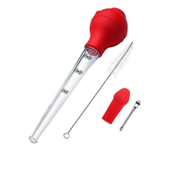 Toyandona Oil Dispenser Turkey Baster Silicone Seasoning Pump Red 1 Set for Cooking