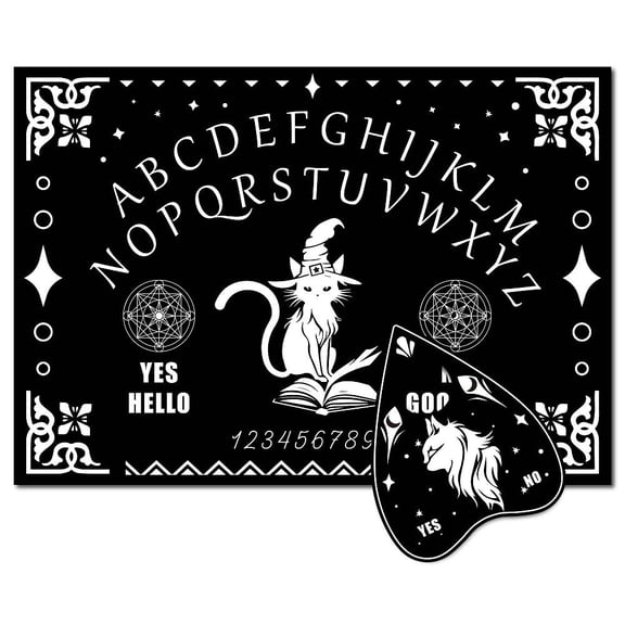 1 Set Printed Wood Pendulum Dowsing Divination Board Set Rectangle Talking Board with Planchette Accessories Cat Shape 11.2~30x9~21x0.5cm 2pcs/set DIY