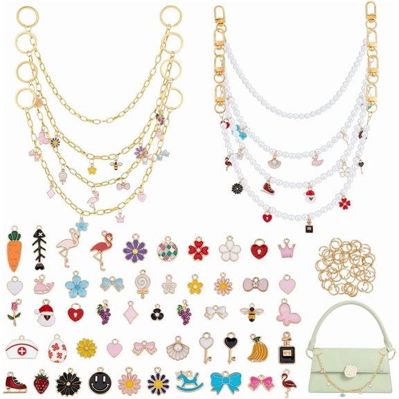 1 Set Purse Decorative Chain Kits Including 4Pcs Iron Paperclip Chains 4Pcs Imitation Pearl Round Beaded Chains Craft Supplies