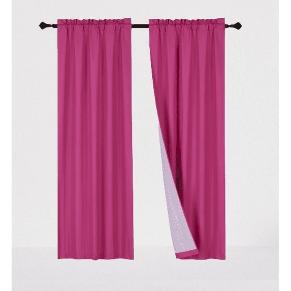 1 Set R64 curtain blackout thermal rod pocket panel solid hot pink color room darkening treatment window for bedroom or any room size 35" wide X 84" length