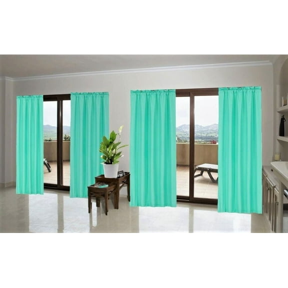 1 Set R64 curtain blackout thermal rod pocket panel solid mint color room darkening treatment window for bedroom or any room size 35" wide X 63" length