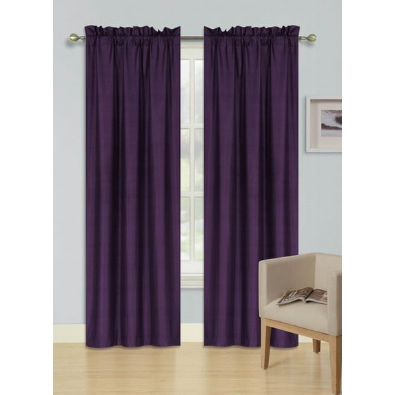 1 Set R64 curtain blackout thermal rod pocket panel solid purple color room darkening treatment window for bedroom or any room size 35" wide X 84" length