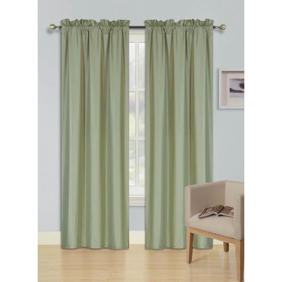1 Set R64 curtain blackout thermal rod pocket panel solid sage color room darkening treatment window for bedroom or any room size 35" wide X 63" length