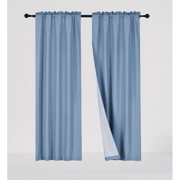 1 Set R64 curtain blackout thermal rod pocket panel solid slate color room darkening treatment window for bedroom or any room size 35" wide X 84" length