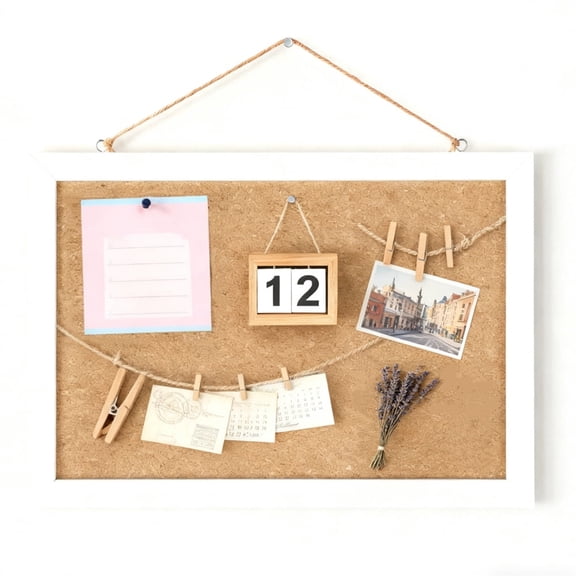 1 Set Rectangle Cork Board Bulletin Board HXRH White Frame Corkboard Wall Mounted Message Board Hanging Decorations for Home Bedroom Office (15.7 x 12 Inch)