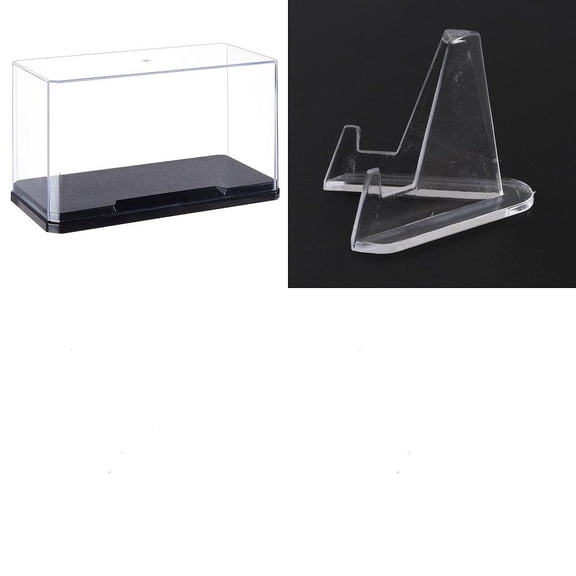 1 Set Rectangle Transparent Plastic Building Block Model Display Boxes with 5Pcs Commemorative Coin Display Stands Clear Boxes: 18x9x10cm