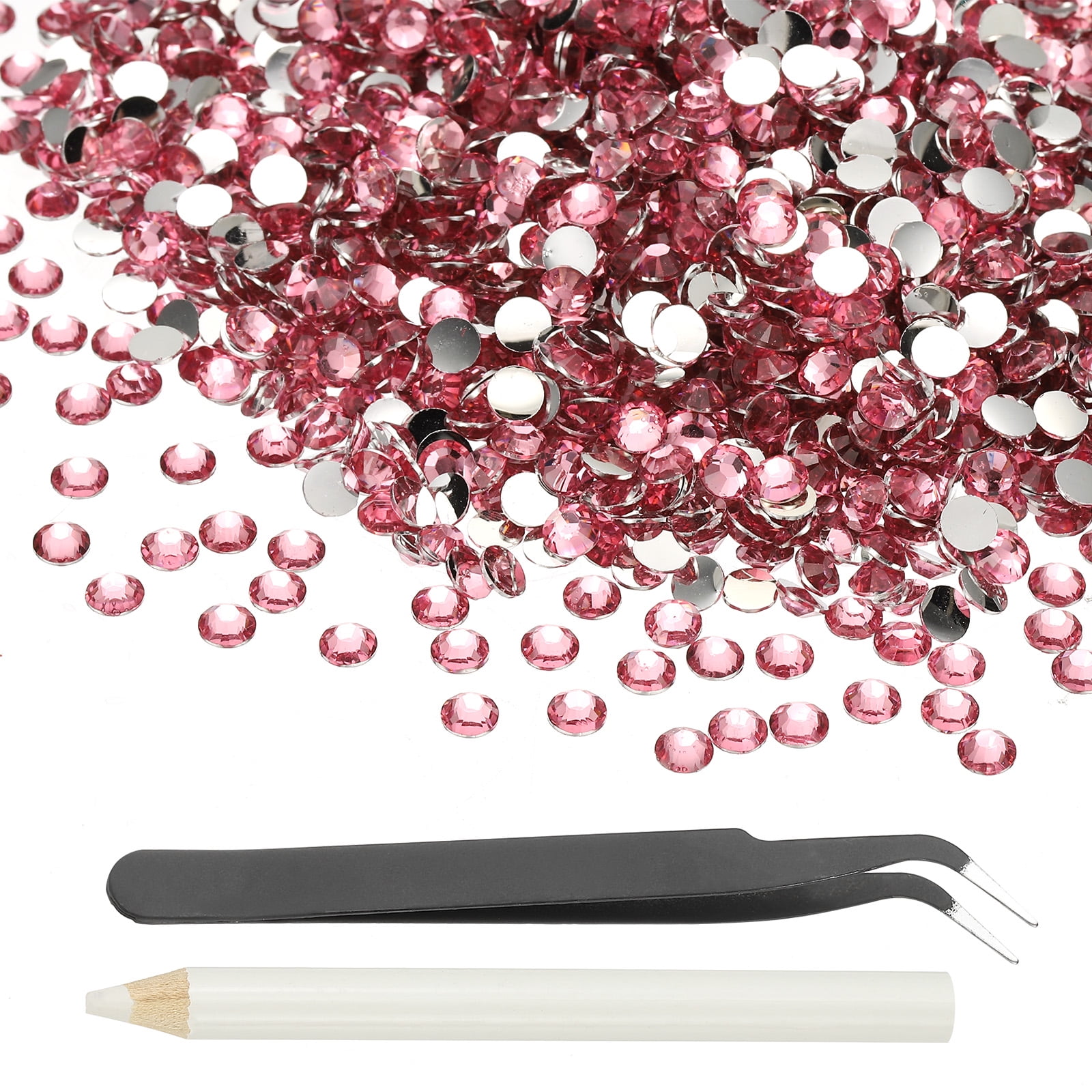 1-Set Resin Flatback Rhinestone, 3mm Flat Back Rhinestones Crystals Bulk for Crafts/Clothes/Nail Decoration, 50000 Pack with 1 Wax Pen and 1 Tweezer [Dark Pink]