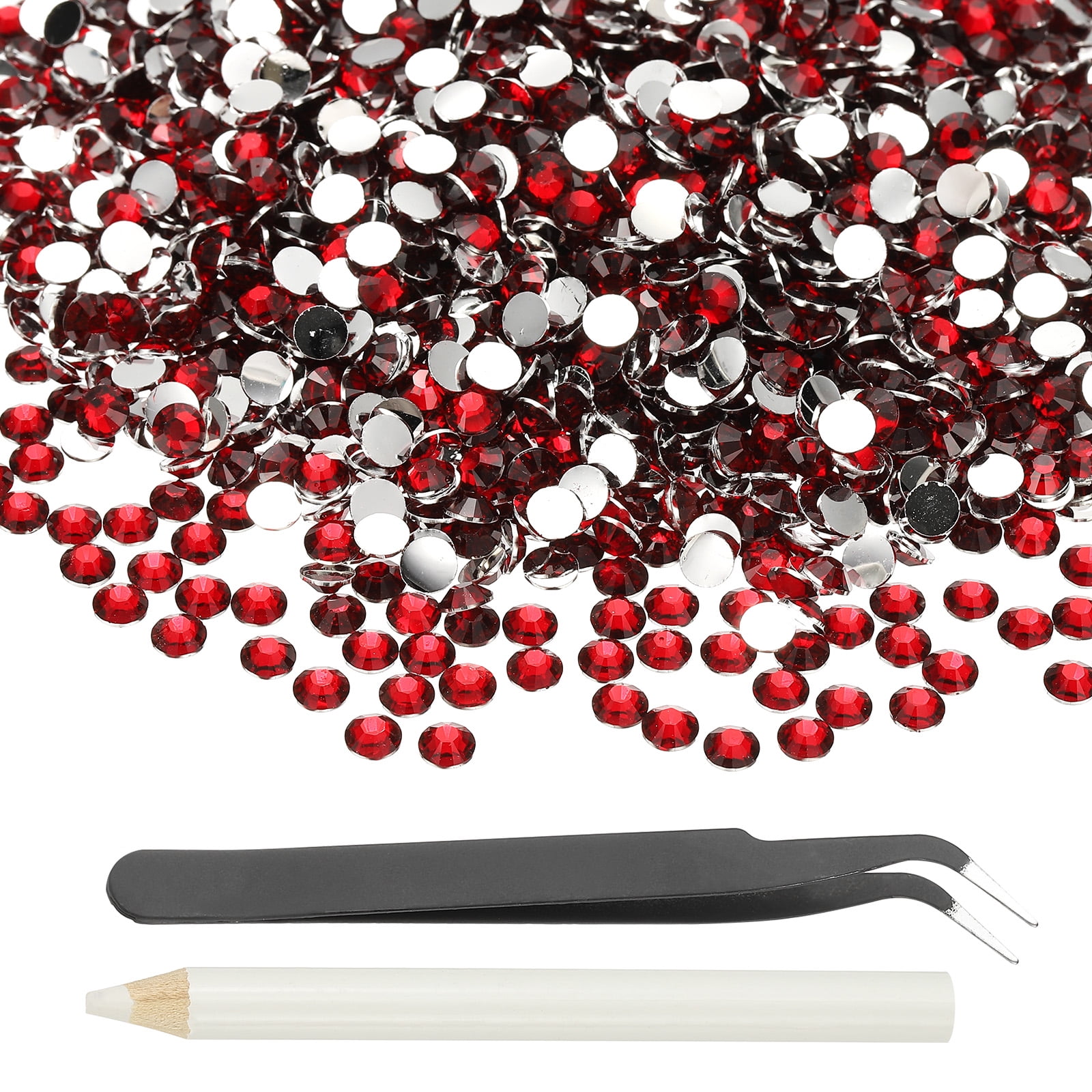 1-Set Resin Flatback Rhinestone, 3mm Flat Back Rhinestones Crystals Bulk for Crafts/Clothes/Nail Decoration, 50000 Pack with 1 Wax Pen and 1 Tweezer [Dark Red]