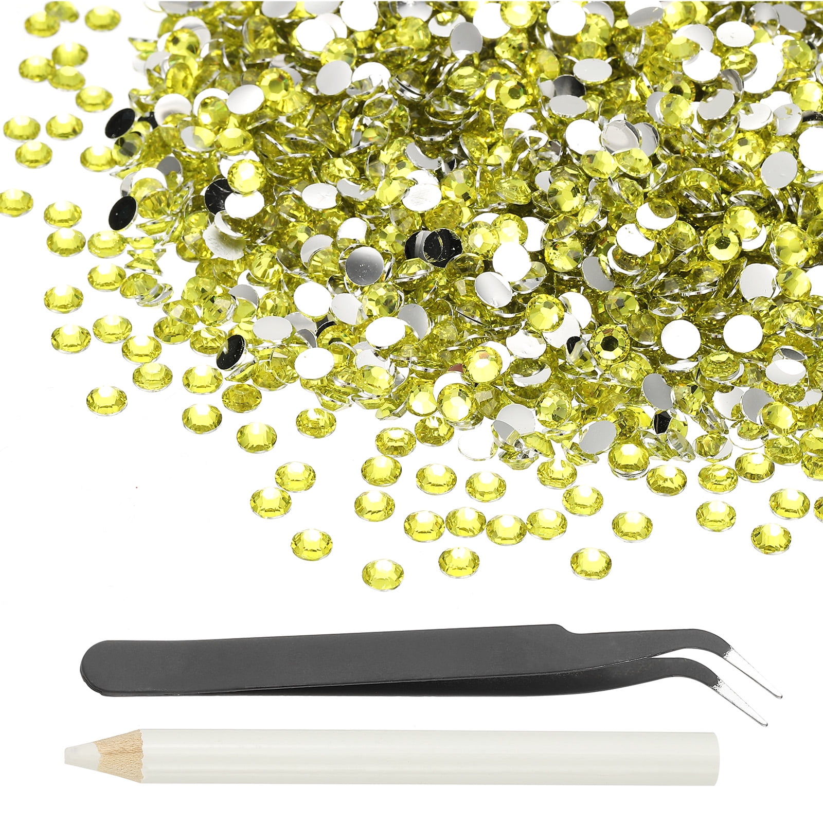 1-Set Resin Flatback Rhinestone, 3mm Flat Back Rhinestones Crystals Bulk for Crafts/Clothes/Nail Decoration, 50000 Pack with 1 Wax Pen and 1 Tweezer [Lemon Yellow]