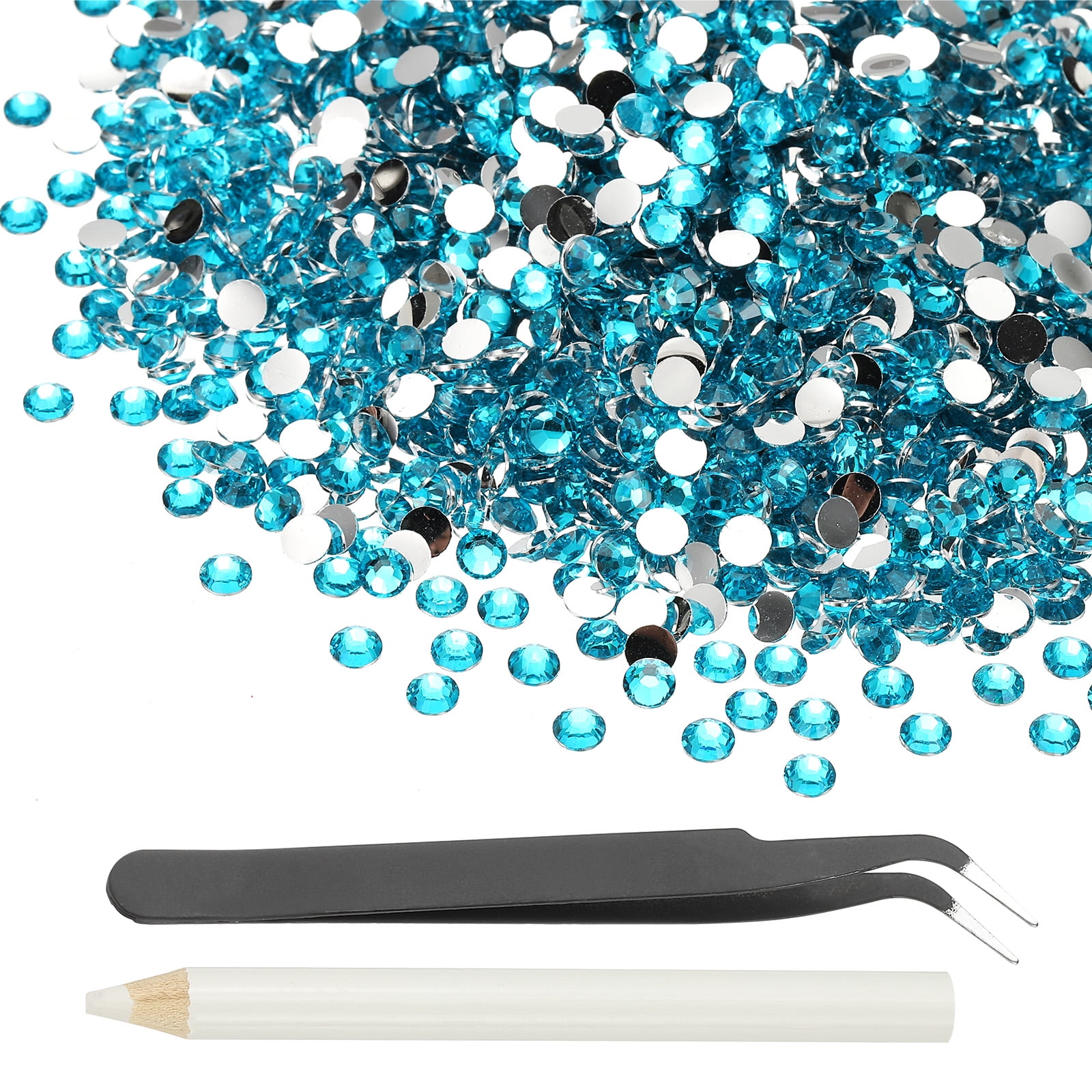 1-Set Resin Flatback Rhinestone, 3mm Flat Back Rhinestones Crystals Bulk for Crafts/Clothes/Nail Decoration, 50000 Pack with 1 Wax Pen and 1 Tweezer [Peacock Blue]