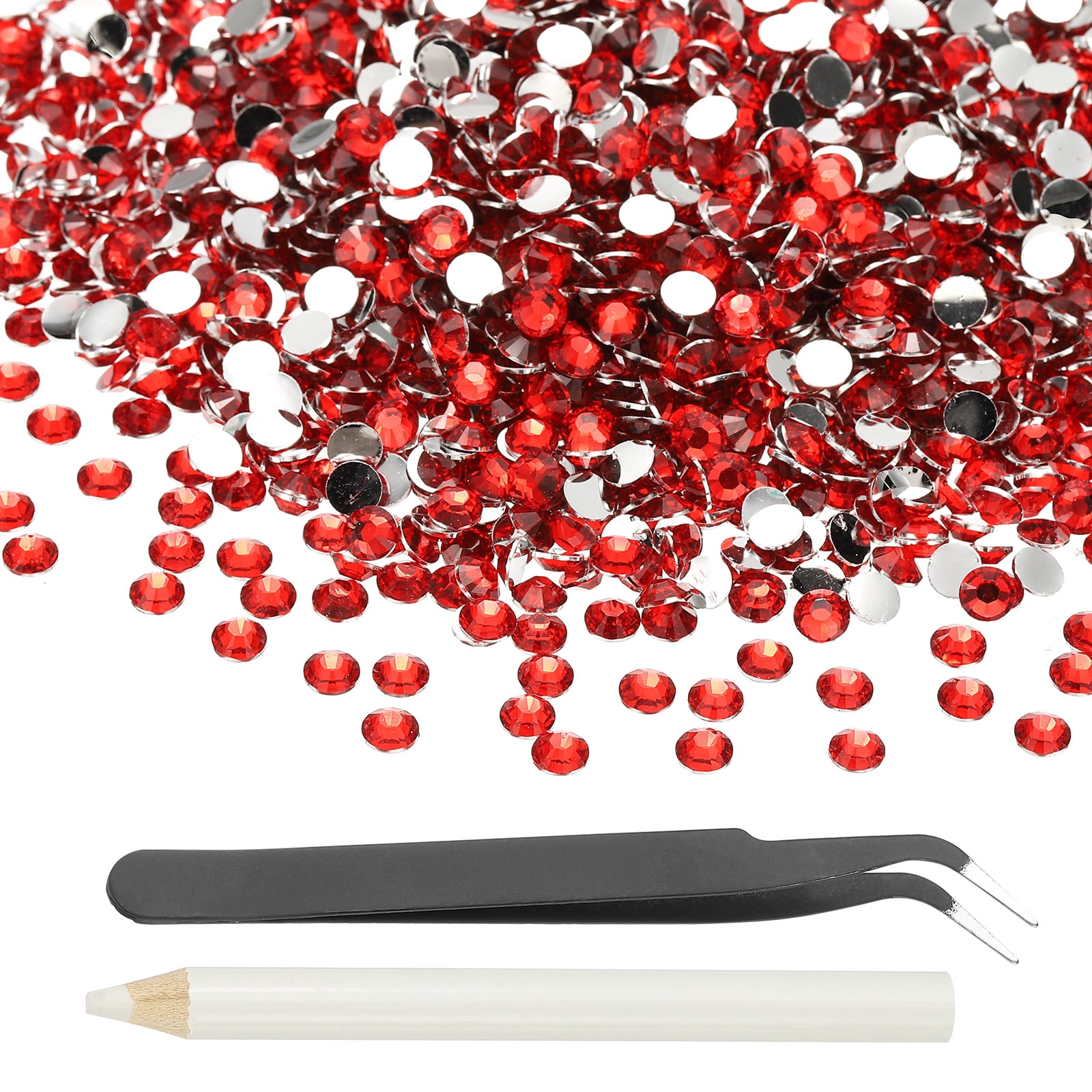 1-Set Resin Flatback Rhinestone, 3mm Flat Back Rhinestones Crystals Bulk for Crafts/Clothes/Nail Decoration, 50000 Pack with 1 Wax Pen and 1 Tweezer [Red]