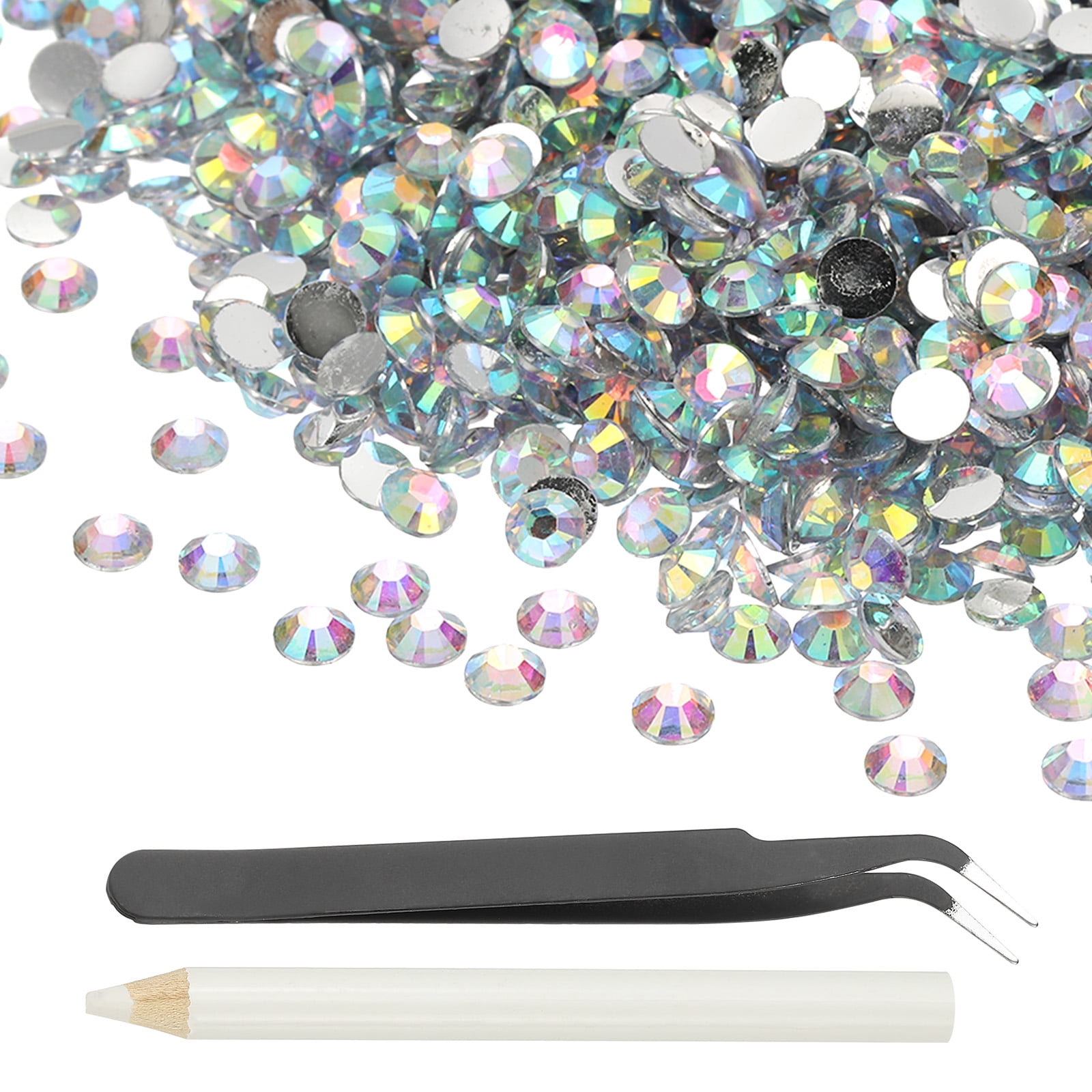 1-Set Resin Flatback Rhinestone, 3mm Flat Back Rhinestones Crystals Bulk for Crafts/Clothes/Nail Decoration, 50000 Pack with 1 Wax Pen and 1 Tweezer [White AB]