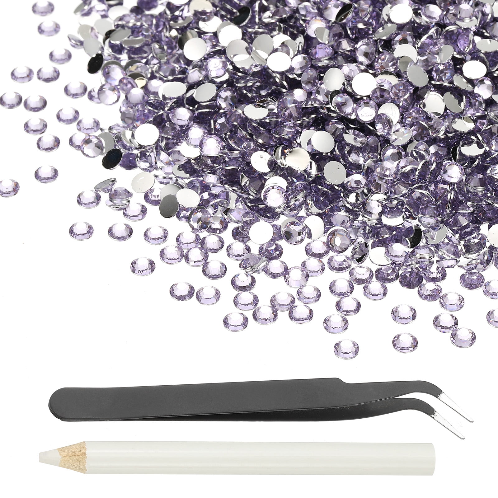 1-Set Resin Flatback Rhinestone, 5mm Flat Back Rhinestones Crystals Bulk for Crafts/Clothes/Nail Decoration, 15000 Pack with 1 Wax Pen and 1 Tweezer [Light Purple]