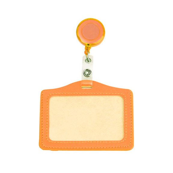 1 Set Retractable Badge Reels Multicolor Name ID Card Holder PU Leather Business Badge Holder Decorative with Clip for Nurses, Doctors, Driver Licence,7 Colors(horizontal version)(orange)