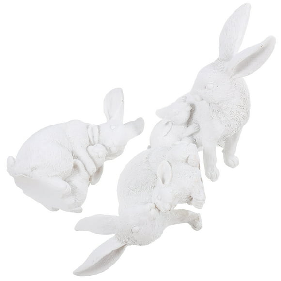 1 Set Retro Finish Resin Rabbit Ornaments Bunny Statues Rabbit Figurine with Baby Rabbit Farmhouse Bunny Statue for Garden Patio