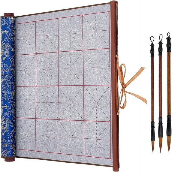 1 Set Reusable Water Writing Magic Cloth No Ink Chinese calligraphy Set 3pcs Traditional Calligraphy Writing Brushes Pens Chinese Calligraphy Paper for Beginners Practice Chinese