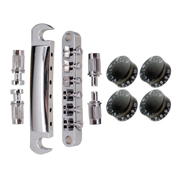 1 Set Roller Saddle Bridge Taiiece with 4pcs Guitar Control Knobs for