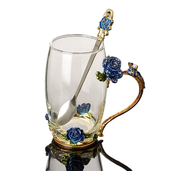 1 Set Rose Glass with Spoon Tea Mug Coffee Mug Suitable for Gift Giving - style:style1