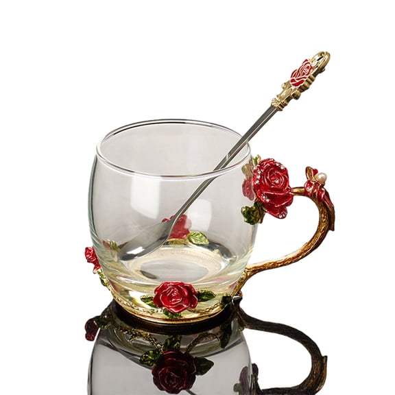 1 Set Rose Glass with Spoon Tea Mug Coffee Mug Suitable for Gift Giving - style:style4
