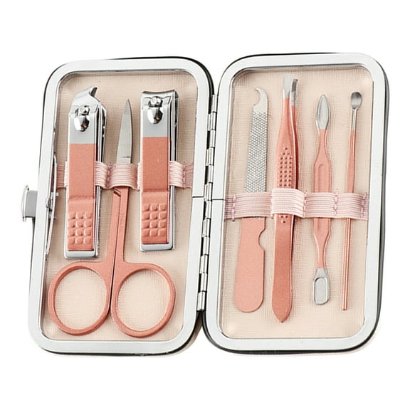 1 Set Rose Gold Color Manicure Cutters Hygienic Faux Leather Toenail Fingernail Manicure Kit Pedicure Supplies