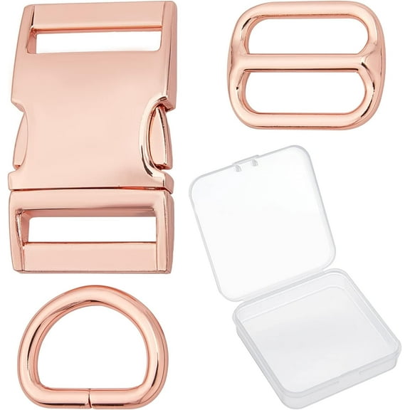 1 Set Rose Gold Metal Release Buckle Dog Collar Hardware with 25mm D Rings Side Release Buckles Slide Buckle for DIY