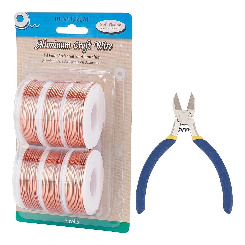1 Set Round Aluminum Wire with Iron Side Cutting Pliers Orange 12 Gauge 2mm 5.8m/roll 6 rolls DIY
