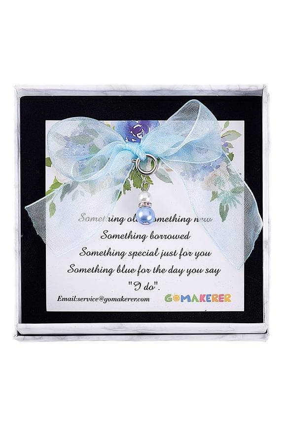 1 Set Round Glass Pearl Bride Bouquet Pendant Decoration Something Blue Keepsake Gift for Bride Stainless Steel Color 40mm