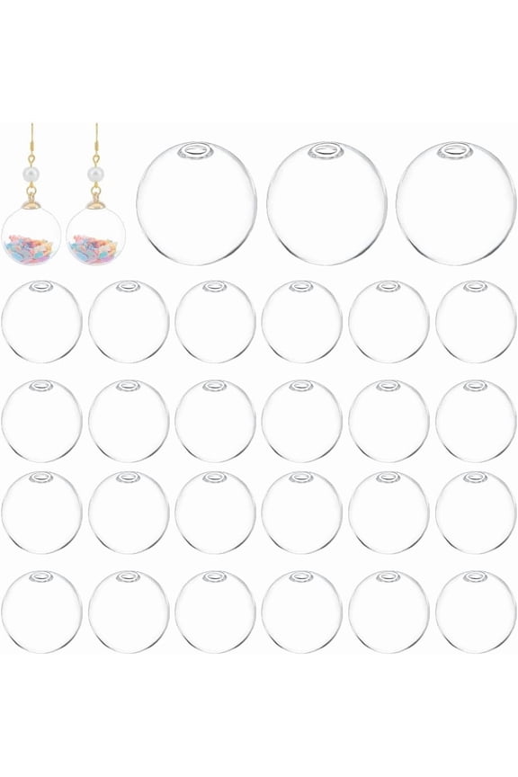 1 Set Round Mechanized One Hole Blown Glass Globe Ball Bottles for Stud Earring or Crafts Clear 30mm Hole: 3.5~5mm 30pcs/set art