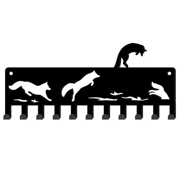 1 Set Running Fox Metal Key Holder Jumping Fox Decorative 11 Hooks Key Rack Organizer Wall Mounted Rack Hooks Kitchen Wall Decor Personalized Key Hanger Dog Leash Hanger for Wall Front Door