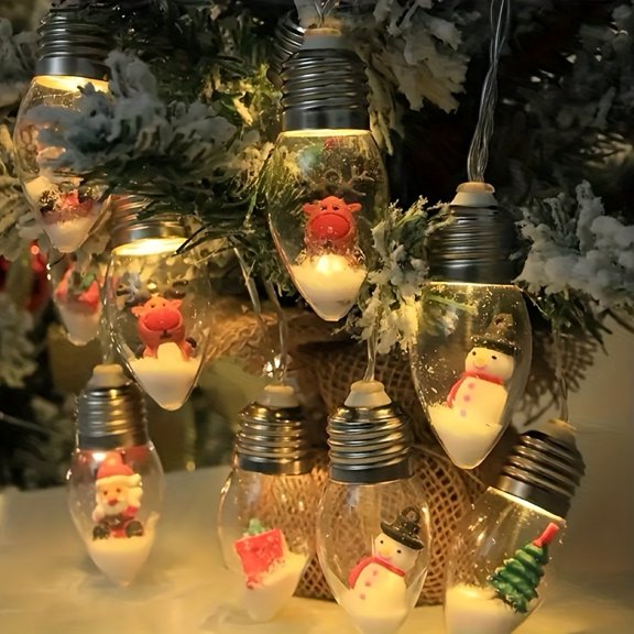 1 Set Santa Claus Christmas Tree Doll Wishing Bulb String Lights, 10 LED Battery Powered, Indoor Outdoor Decor for Patio, Garden, Wedding, Camping and Christmas Party, Battery Not Included