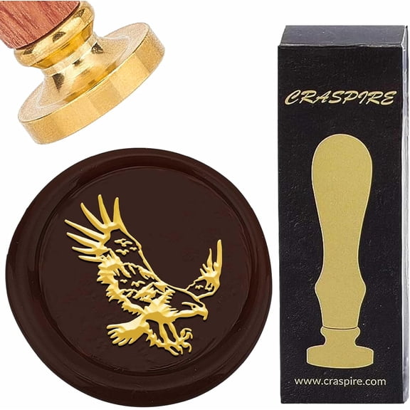 1 Set Seal Stamp Set Golden Tone Sealing Stamp Solid Brass Head with Retro Wood Handle for Envelopes Invitations Gift Card Eagle 83x22mm