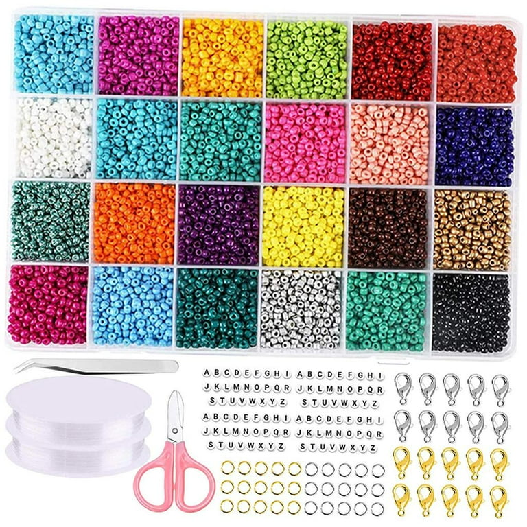 DYNWAVE 1 Set Seed Beads Jewelry Making Kits, Small Letter Beads with Lobster Clasps, Jump Rings, Beading Elastic String, 3mm Bracelet Round Beads, Girl's