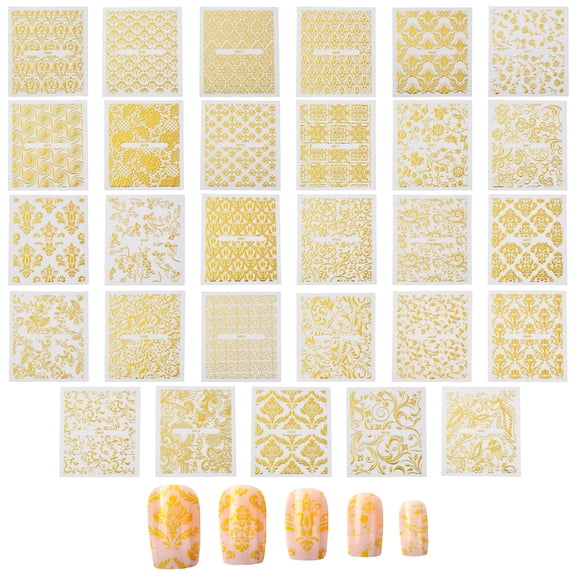 1 Set Self Adhesive PET Nail Art Stickers Decals For Nail Tips Decorations Gold 6x5.2x0.03cm 30 sheets/set