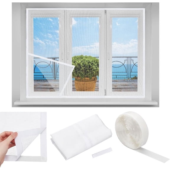 1 Set Self-adhesive Plastic Net Insect Mosquito Door Window Mesh Screen White 1600x1600x0.8mm