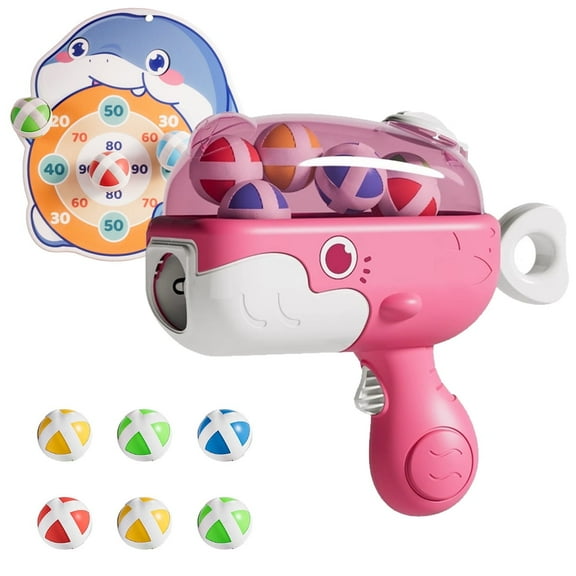 1 Set of Shooting Toys with Dartboard for Children, Whale Dartboard Game, Indoor and Outdoor Toy Guns with 6 Sticky Balls for Boys and Girls Aged 3 4 5 6 7 8 Years (Balls' Colors are Random)