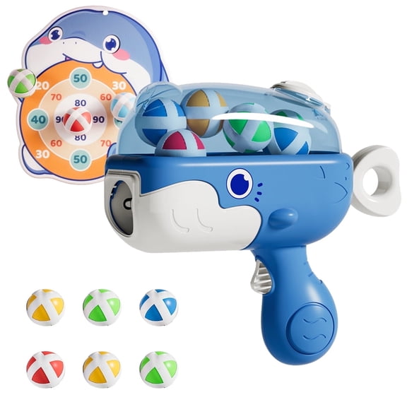 1 Set of Shooting Toys with Dartboard for Children, Whale Dartboard Game, Indoor and Outdoor Toy Guns with 6 Sticky Balls for Boys and Girls Aged 3 4 5 6 7 8 Years (Balls' Colors are Random)