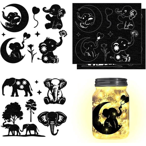 1 Set Silhouette Paper for Lighting Decoration Paper Cut Light Box Elephant 150x170mm 4pcs/set