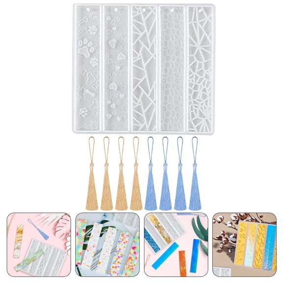 1 Set Silicone Bookmark Mold Crystal Epoxy Mold Bookmark Making Mold with Tassels