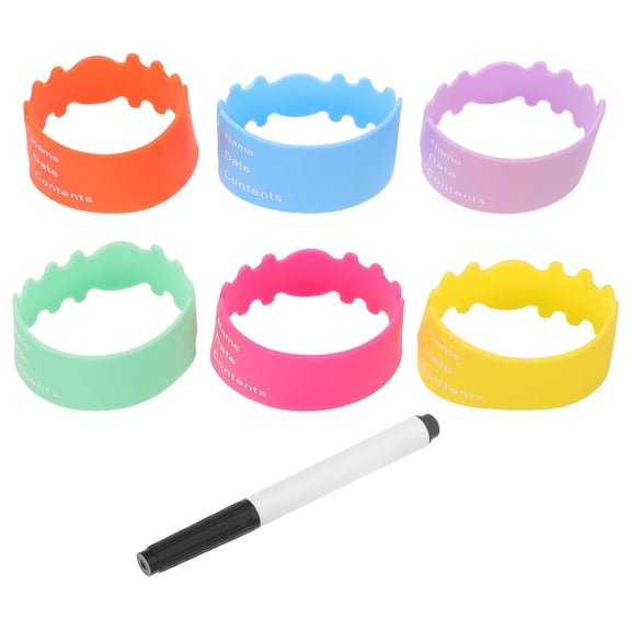 1 Set Silicone Bottle Protector Sleeves - Baby Bottle Name Bands for Daycare Writable Infant Feeding Labels Multicolor Non-Slip Covers with Pen