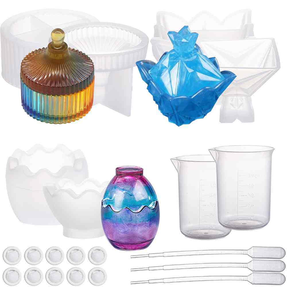 1 Set Silicone Storage Box Molds Resin Casting Molds For UV Resin Epoxy Resin Measuring Cup and Pipettes Dropper White 67x41mm 67x56mm