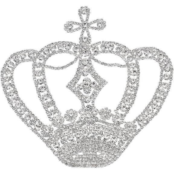 1 Set Silver Crown Appliques Patches 5.9x5.5 inch Rhinestone Crown Princess Cloth Applique Crown Sewing on Appliques Glitter Crown Applique for Crafts DIY Patch Clothing Jackets