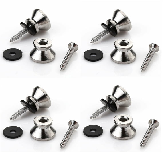 1 Set Silver Guitar Bass Chrome Metal End Pin Strap Buttons Cushion Screws