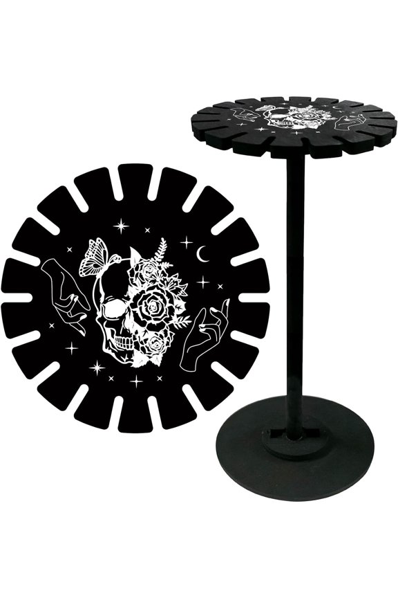 1 Set Skull Flower Gothic Crystal Pendulum Shelf Pendant Display Holder Stand Black Wooden Dowsing Divination Metaphysical Boards Witchy Stuff for Home Hanging Stone Essential Oil Decor