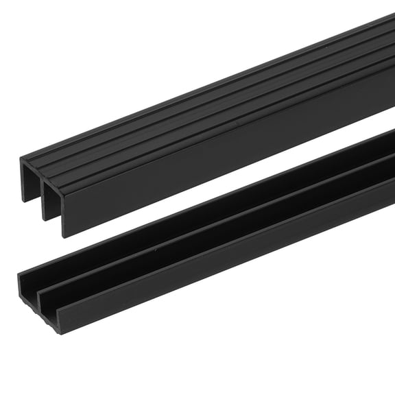 1 Set Sliding Door Track Fit 3/8" Thick Panel, Plastic Upper & Lower Window Sliding Track Set for Glass Cabinet Closet Door Window,Textured Bottom (1.3ft x 25/64", Black)