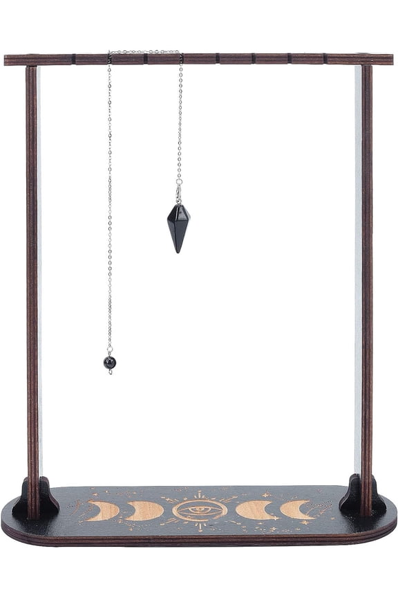 1 Set Small Crystal Display Shelf Crystal Dowsing Pendulum Display Hanging Holder Stand with Moon Pattern with 1Pc Natural Obsidian Drowsing Pendulums Black Finish Product: 8x25x30cm