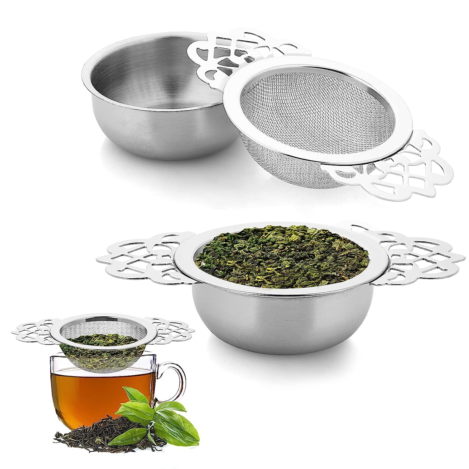 4-Pack Star Shape Tea Infusers - Stainless Steel Loose Tea Strainer With Chain For Mug Or Cup